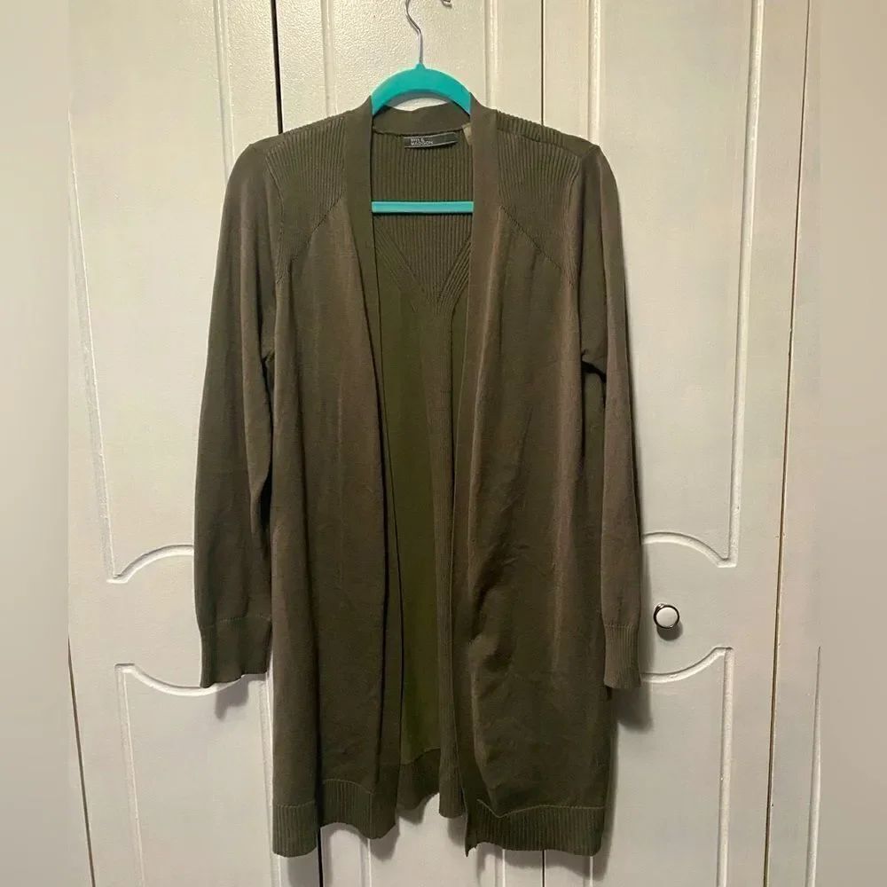 89th & Madison Lightweight Open-Front Longline Sweater. Olive Green. Size L